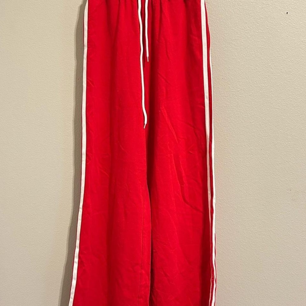 Commense red side stripe wide leg track pants Size S NWT